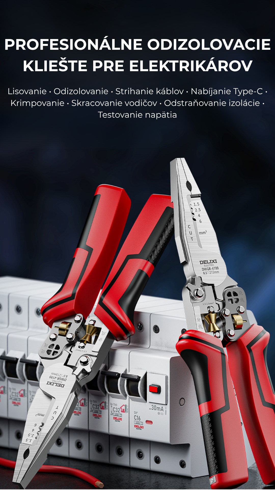 Profesionálne odizolovacie kliešte pre elektrikárov